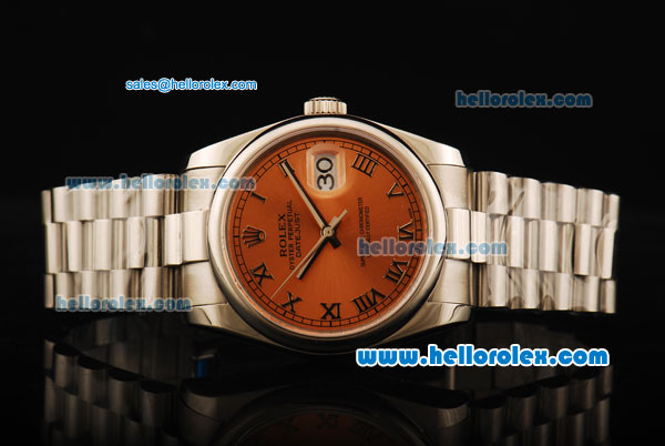 Rolex Datejust Automatic Movement Full Steel with Orange Dial and Roman Numeral Markers - Click Image to Close